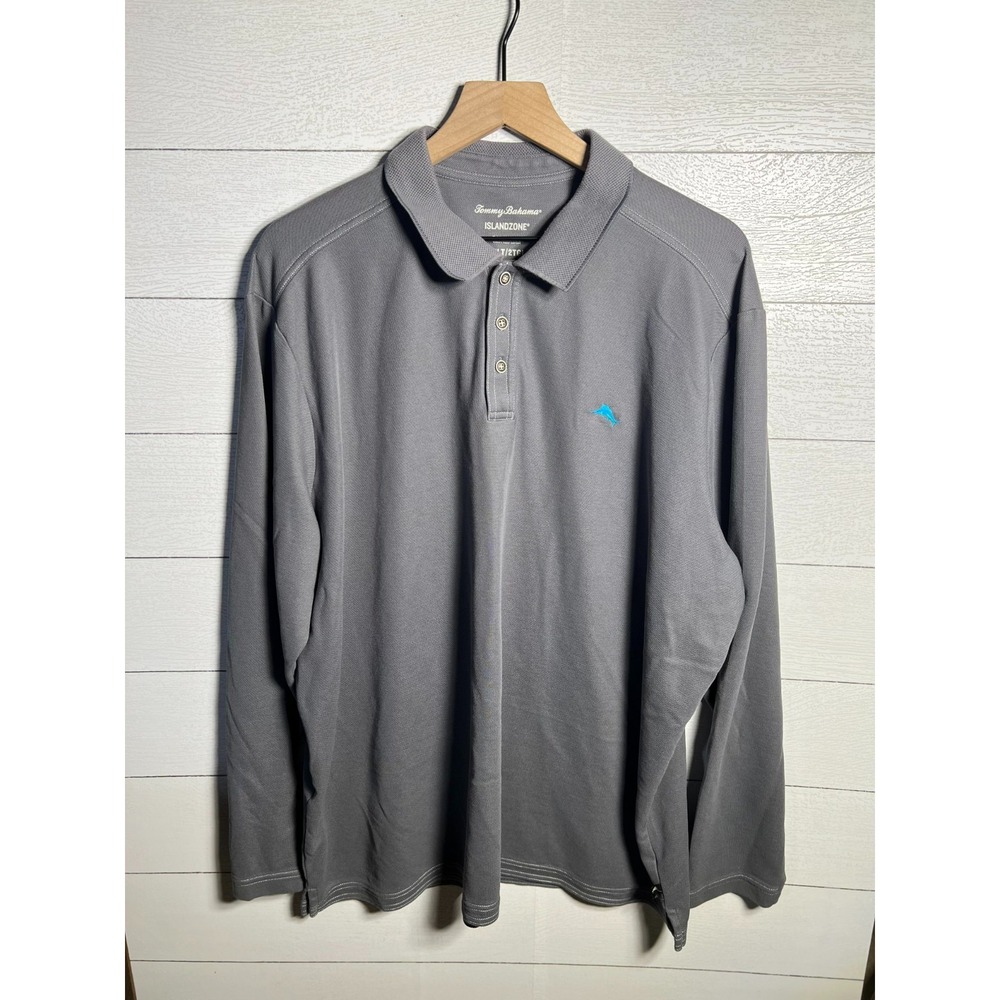 Tommy Bahama IslandZone Polo Mens 2XLT Gray Supima Cotton Long Sleeve Shirt